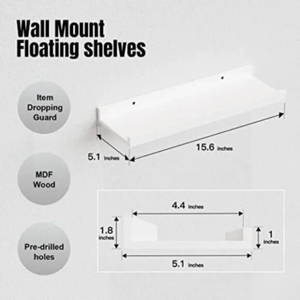 New 5 Set White Floating Shelves, Wall-Mounted Storage for Nursery & Living Room